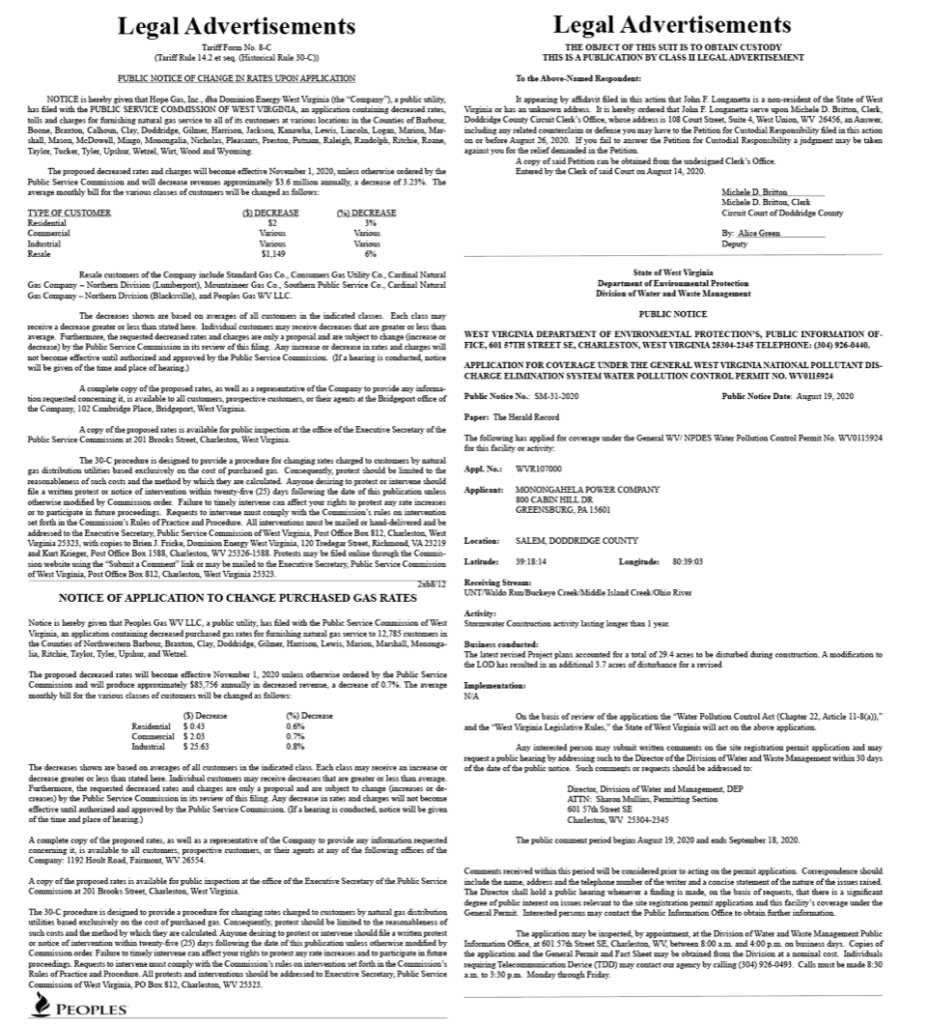 The Herald Record of Doddridge County, W.Va., Legal Ads for Aug. 19